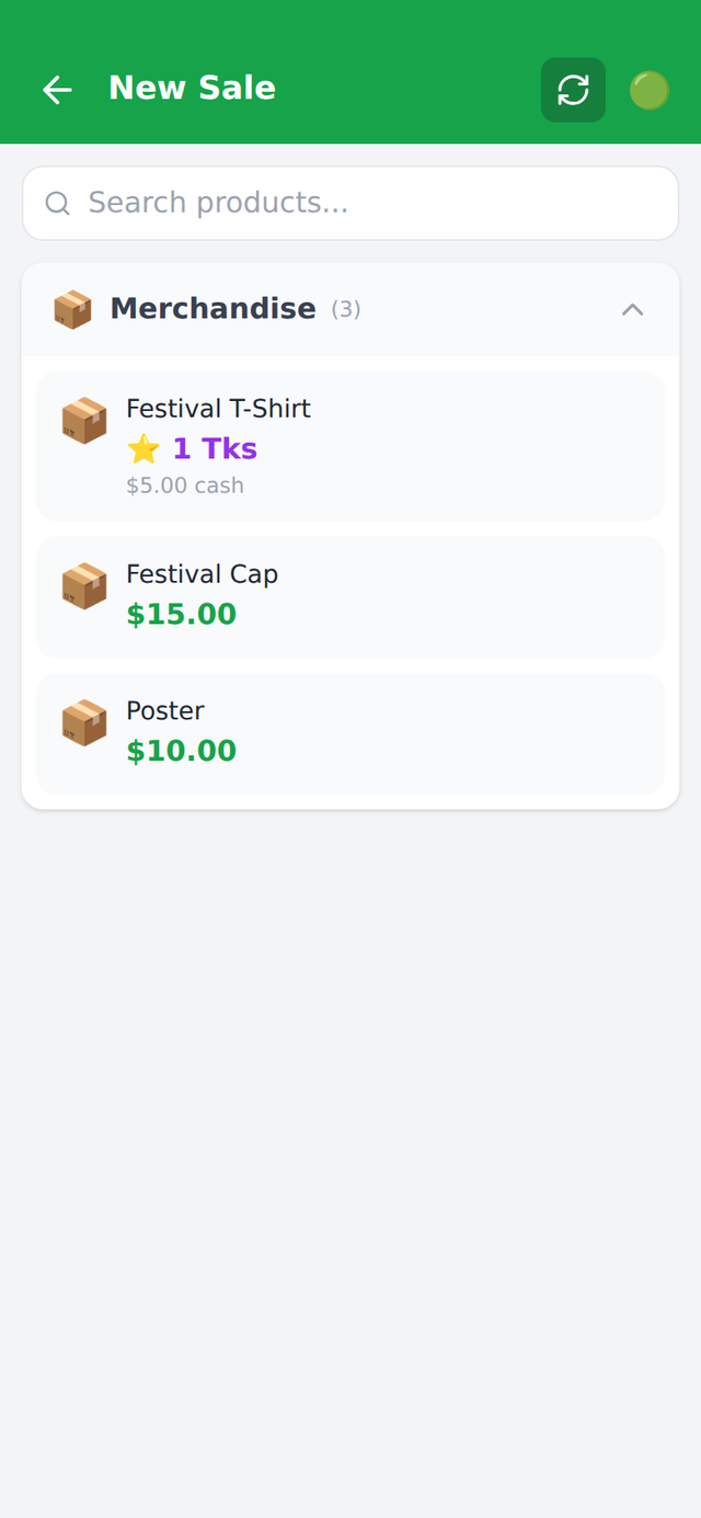 Fluus POS — new sale product menu